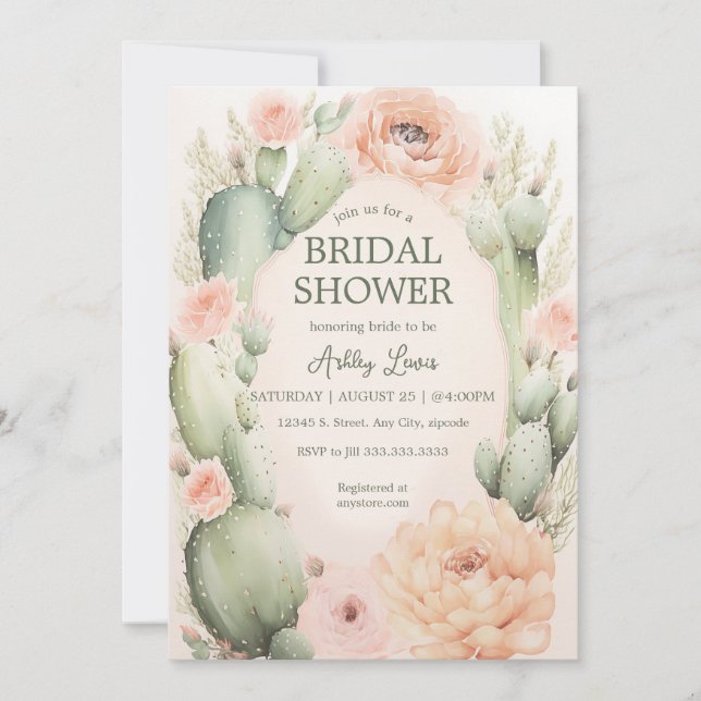 Invitación Despedida de soltera con cactus, flores boho (Anverso)