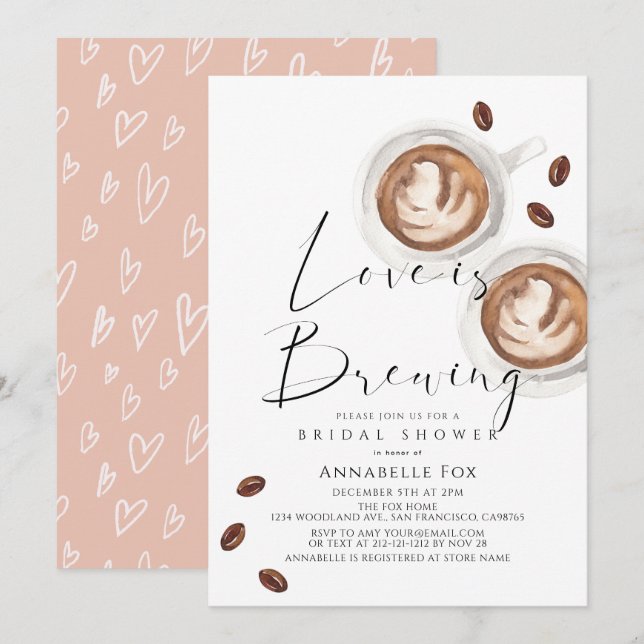 Invitación Despedida de soltera con café cappuccino Love is B (Anverso / Reverso)