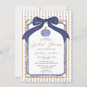 Invitación Despedida de soltera con calabaza Chinoiserie azul