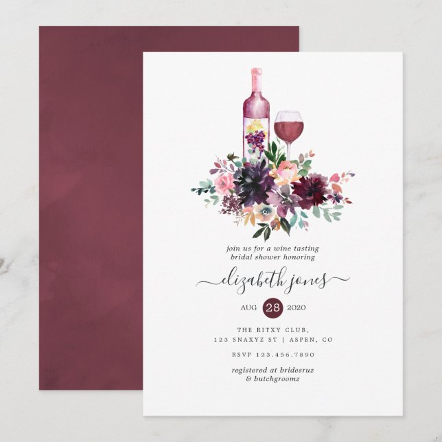 Invitación Despedida de soltera con cata de vinos de Burdeos (Anverso / Reverso)