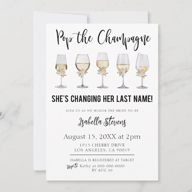 Invitación Despedida de Soltera con Champagne (Anverso)