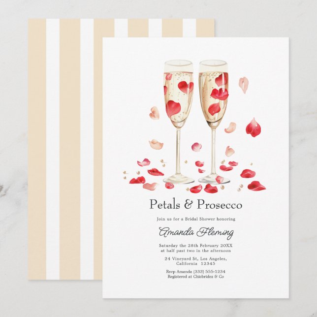 Invitación Despedida de soltera con champán Petals & Prosecco (Anverso / Reverso)
