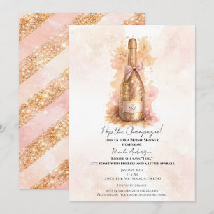Invitación Despedida de soltera con champán y brillo dorado