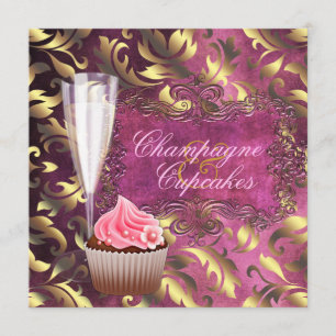Invitación Despedida de soltera con champán y cupcakes