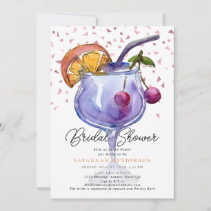 Invitación Despedida de soltera con cóctel y confeti de acuar