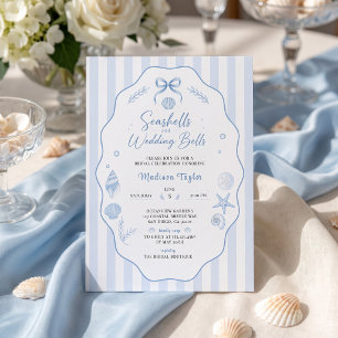 Invitación Despedida de soltera con conchas azules rayadas co