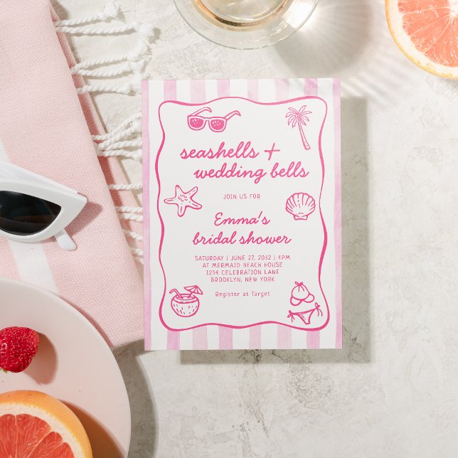 Invitación Despedida de soltera con conchas rosadas y campana (Subido por el creador)