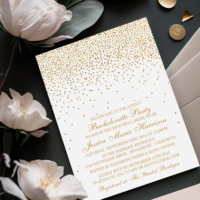 Invitación Despedida de soltera con confeti dorado glamour vi (Subido por el creador)