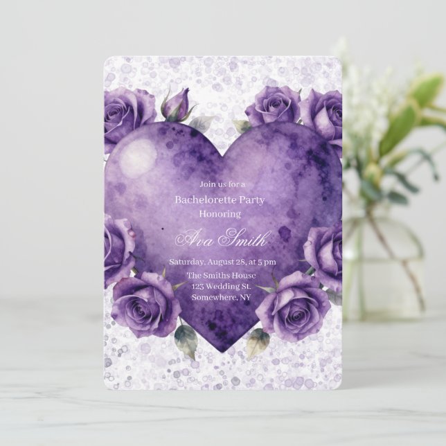Invitación Despedida de soltera con corazón y rosas de pintur (Anverso de pie)
