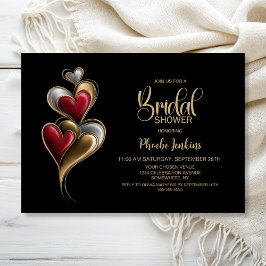 Invitación Despedida de Soltera con Corazones Rojos y Dorados