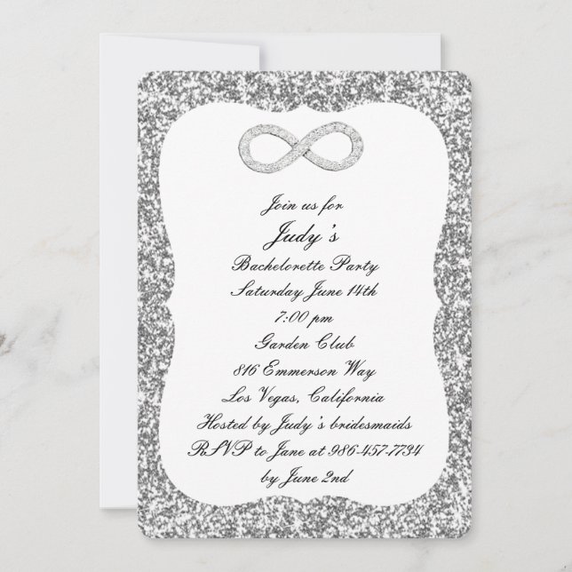 Invitación Despedida de soltera con diamantes de purpurina de (Anverso)