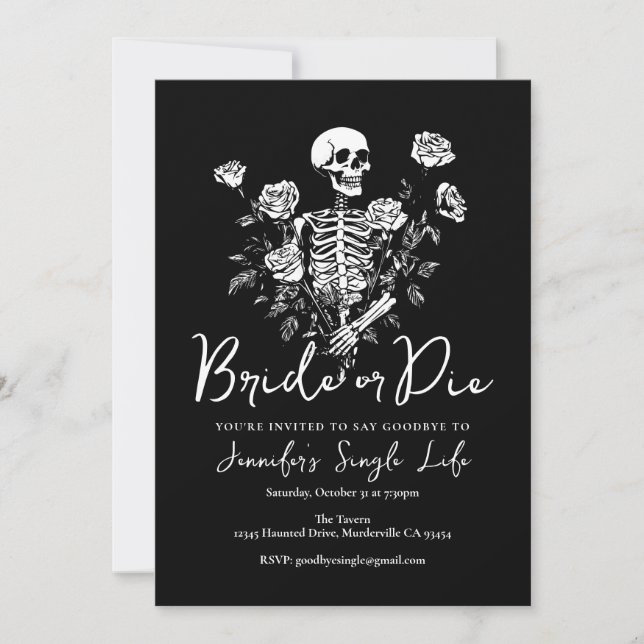 Invitación Despedida de soltera con esqueleto floral Bride or (Anverso)