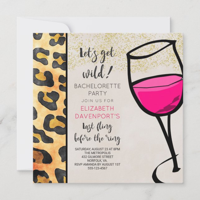 Invitación Despedida de soltera con estampado de animal salva (Anverso)