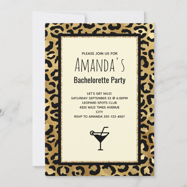 Invitación Despedida de soltera con estampado de leopardo exó (Anverso)