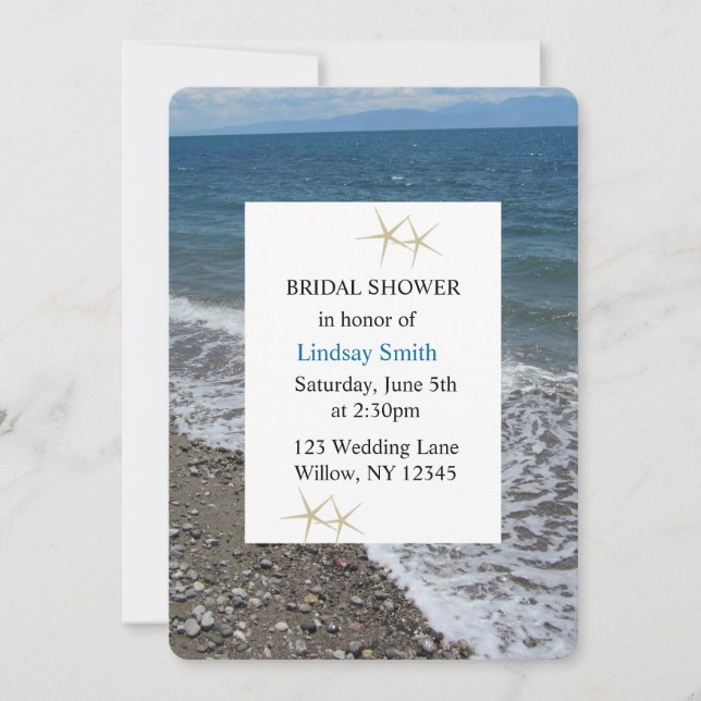 Invitación Despedida de soltera con estrellas de mar y océano (Anverso)
