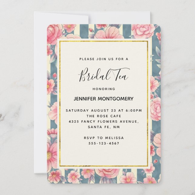 Invitación Despedida de soltera con flores de acuarela rosada (Anverso)