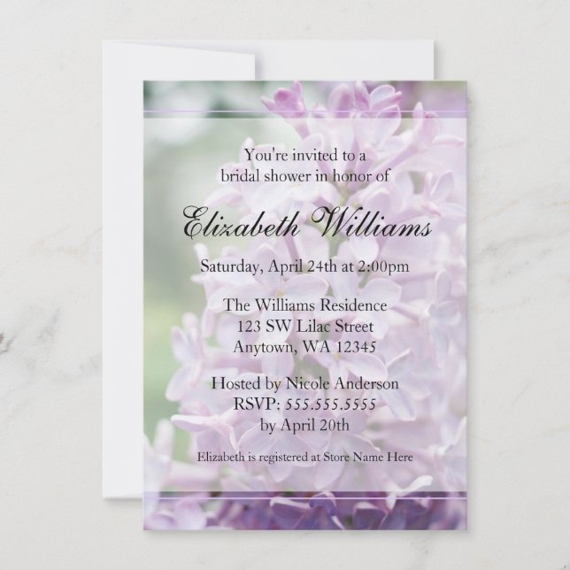Invitación Despedida de Soltera con Flores de Lila (Anverso)