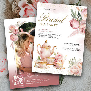 Invitación Despedida de soltera con flores rosadas de Pampas 