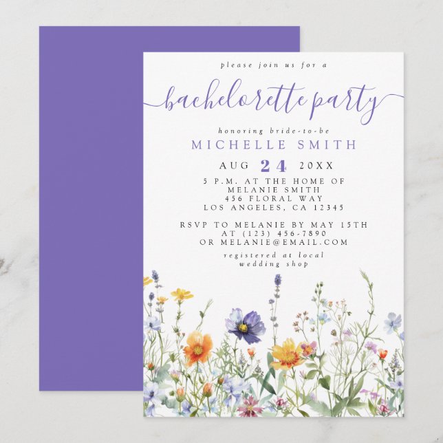 Invitación Despedida de soltera con flores silvestres (Anverso / Reverso)