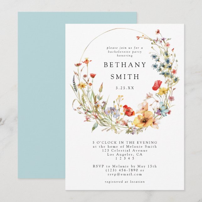 Invitación Despedida de soltera con flores silvestres caprich (Anverso / Reverso)