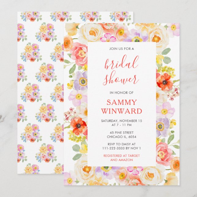 Invitación Despedida de soltera con flores silvestres de prim (Anverso / Reverso)