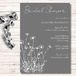 Invitación Despedida de soltera con flores silvestres grises 