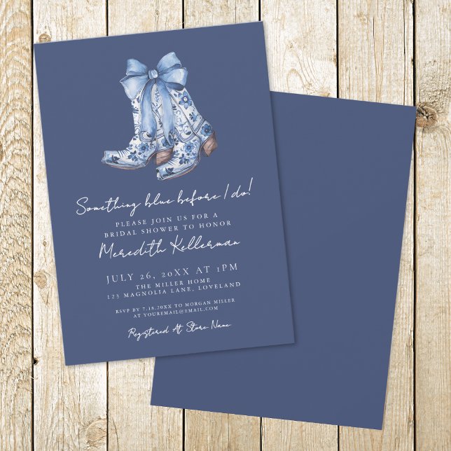Invitación Despedida de soltera con lazo azul marino de campo (Country Navy Blue Bow Cowboy Bridal Shower Invitation)