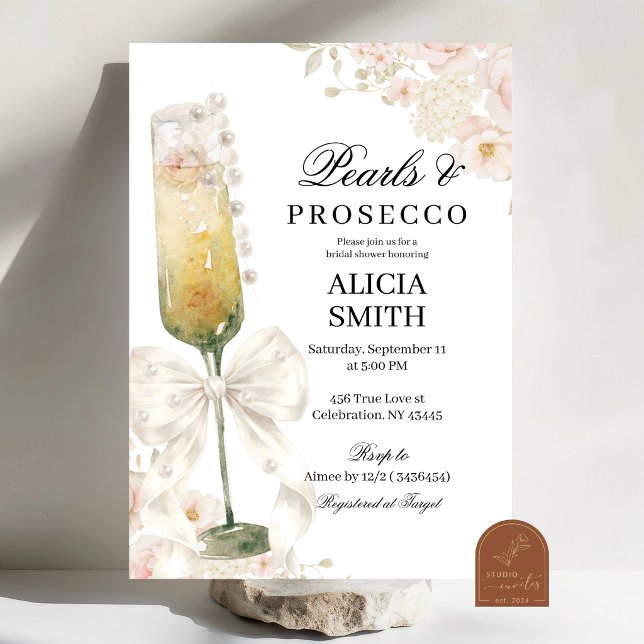 Invitación Despedida de soltera con lazo de marfil, perlas y  (Subido por el creador)