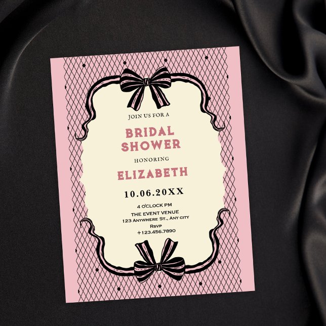 Invitación Despedida de soltera con lazo retro rosa negro (Subido por el creador)