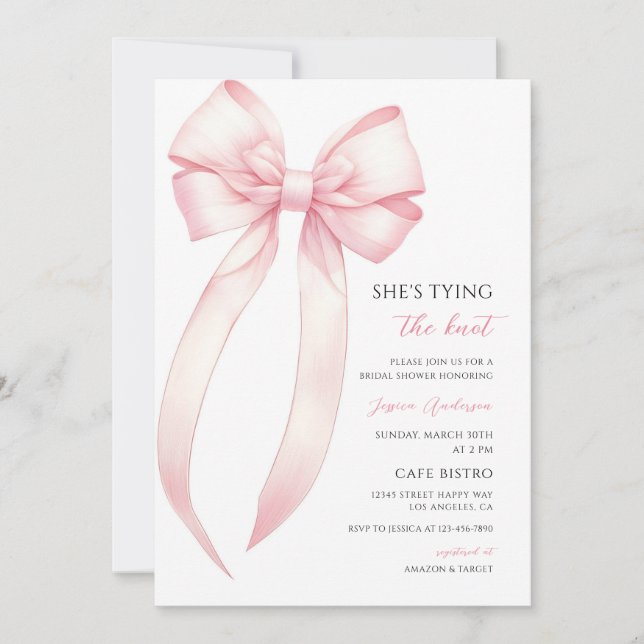 Invitación Despedida de soltera con lazo rosa (Anverso)