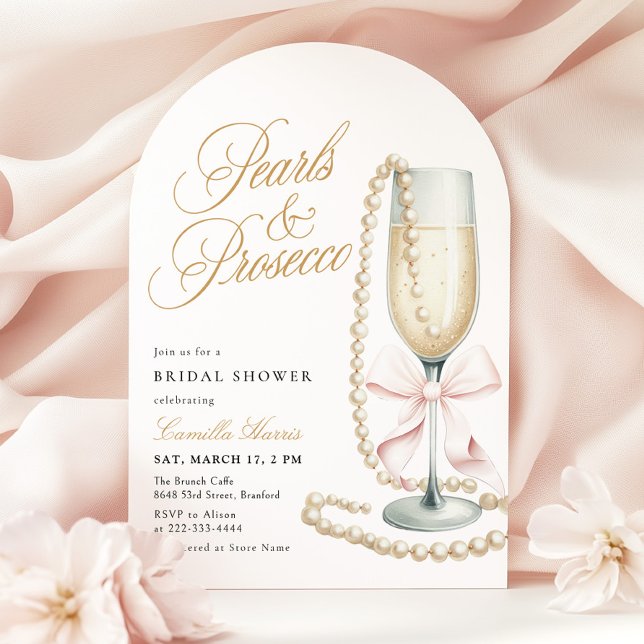 Invitación Despedida de soltera con lazo rosa Perlas y Prosec (Subido por el creador)