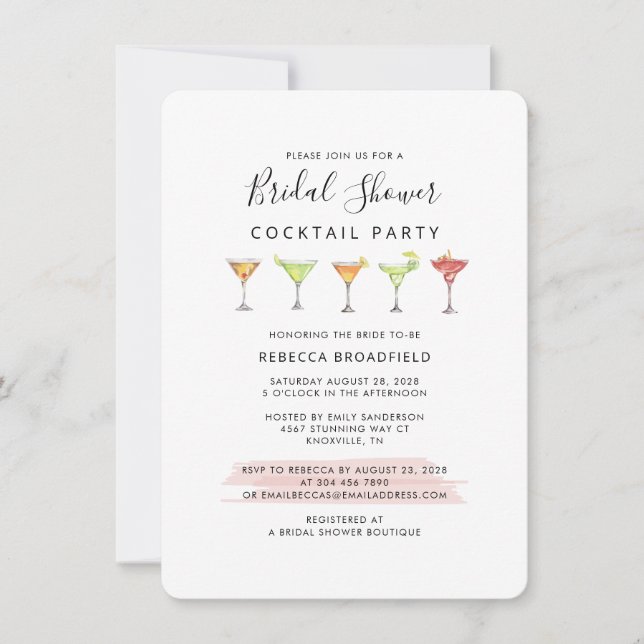 Invitación Despedida de soltera con letra de cóctel moderno (Anverso)
