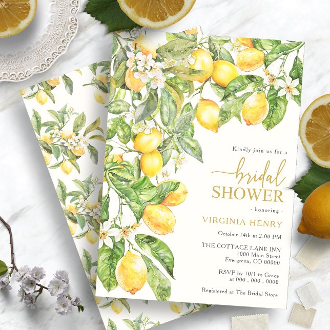 Invitación Despedida de Soltera con Limón (Watercolor Italian Lemon Floral Bridal Shower Invitation by Painted Paperie
)