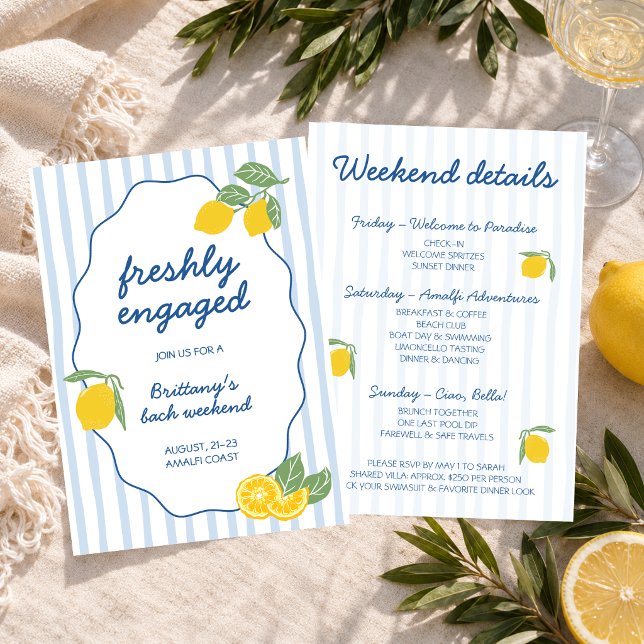 Invitación Despedida de Soltera con Limón de la Costa Amalfit (Freshly Engaged Amalfi Coast Lemon Bachelorette Invitation)