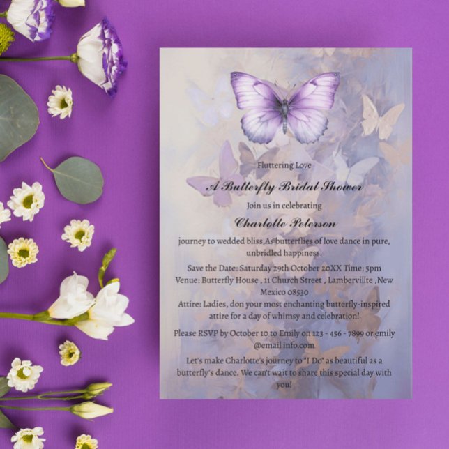 Invitación Despedida de Soltera con Mariposa Morada Acuarela (Subido por el creador)