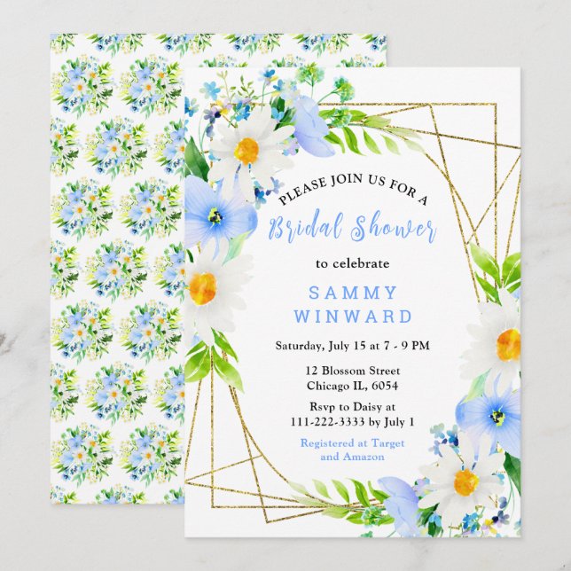 Invitación Despedida de Soltera con Nomeolvides y Margaritas (Anverso / Reverso)