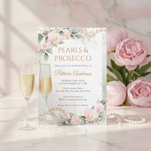 Invitación Despedida de Soltera con Perlas Elegantes y Prosec (Subido por el creador)