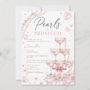 Invitación Despedida de soltera con perlas rosadas y champán