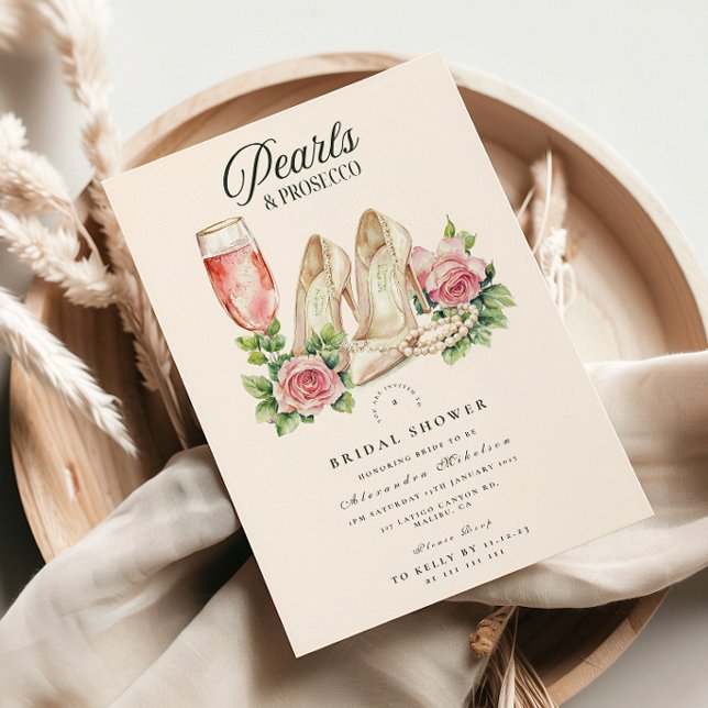 Invitación Despedida de soltera con perlas rosadas y Prosecco (Subido por el creador)