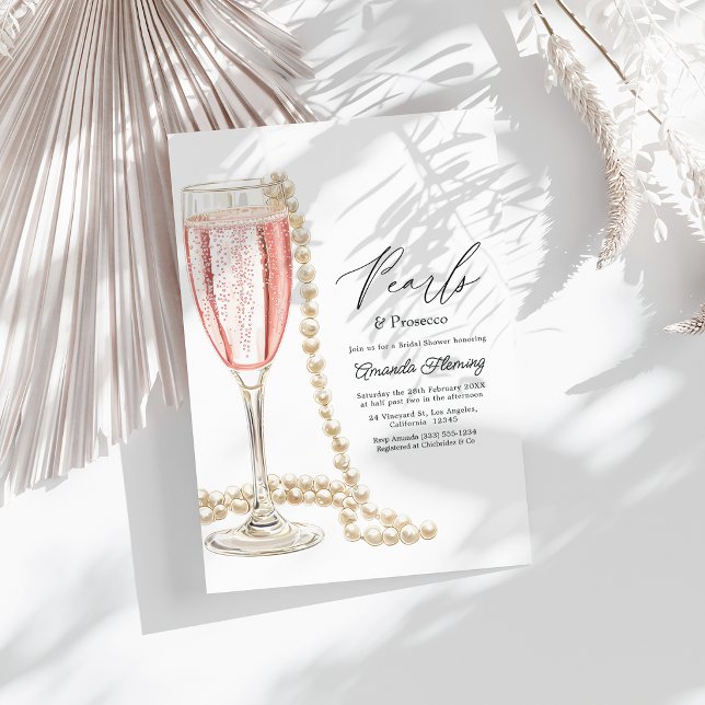 Invitación Despedida de soltera con perlas y Prosecco (Pearls & Prosecco Bridal Shower Invitation)