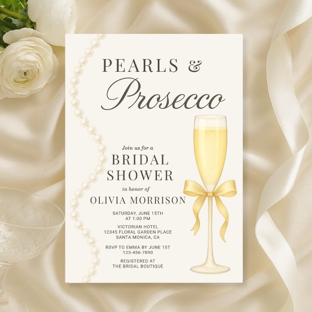 Invitación Despedida de soltera con perlas y Prosecco (Subido por el creador)