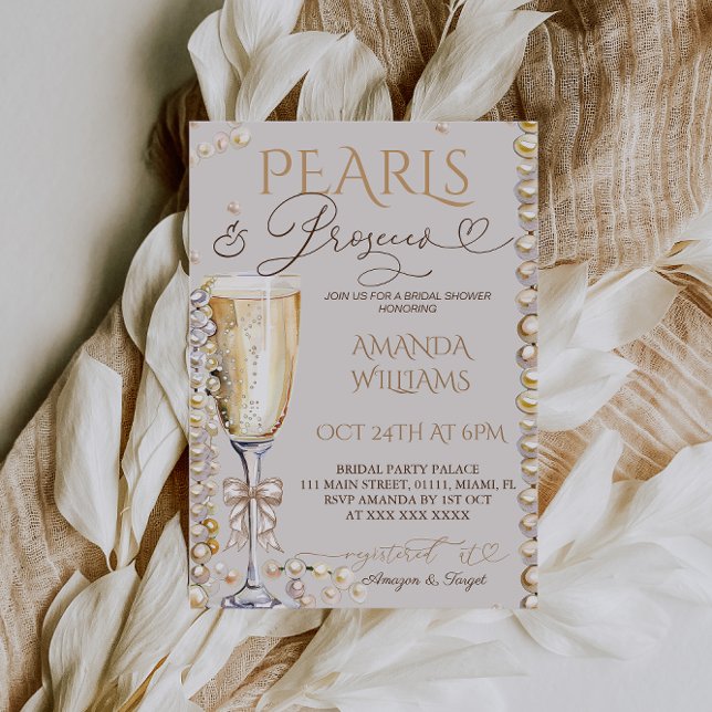 Invitación Despedida de soltera con perlas y Prosecco (Subido por el creador)