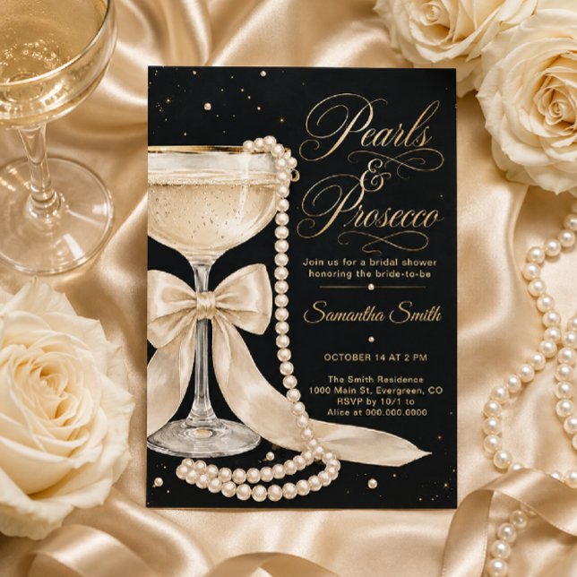 Invitación Despedida de soltera con perlas y Prosecco (Subido por el creador)