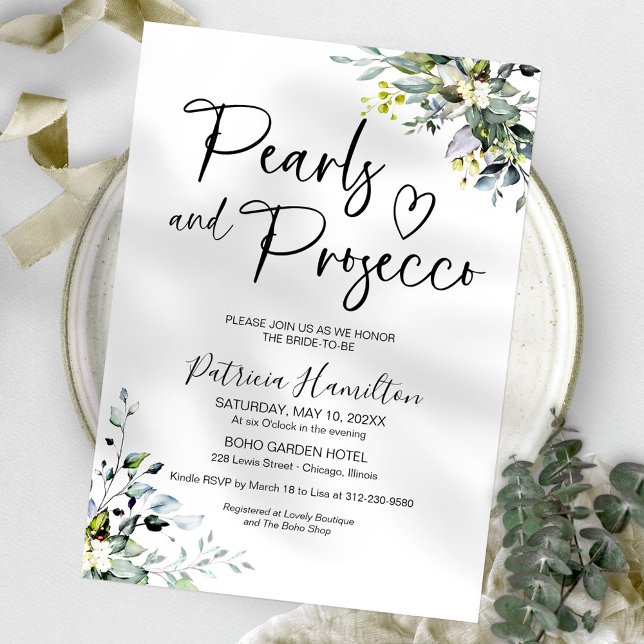 Invitación Despedida de soltera con perlas y Prosecco (Subido por el creador)