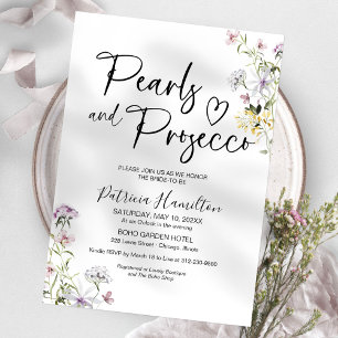 Invitación Despedida de soltera con perlas y Prosecco