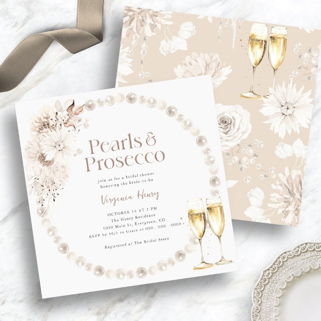 Invitación Despedida de Soltera con Perlas y Prosecco (Pearls and Prosecco Bridal Shower Invitation
)