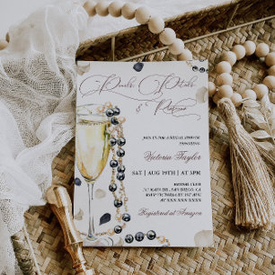 Invitación Despedida de soltera con perlas y Prosecco