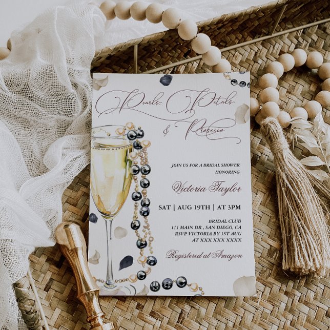 Invitación Despedida de soltera con perlas y Prosecco (Subido por el creador)