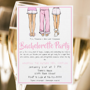 Invitación Despedida de soltera con pijama y Prosecco