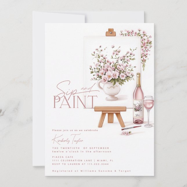 Invitación Despedida de Soltera con Pintura y Bebida (Anverso)